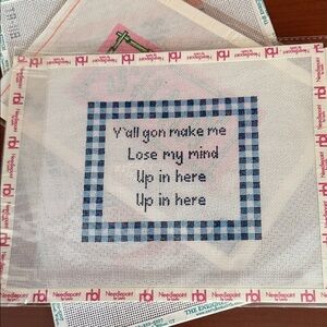 Needlepoint Canvas with Blue Checkered Border